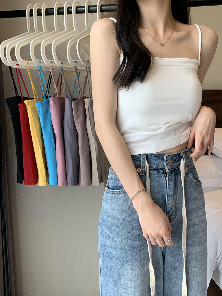 實拍   9色純色吊帶背心帶胸墊女抹胸內搭裹胸外穿