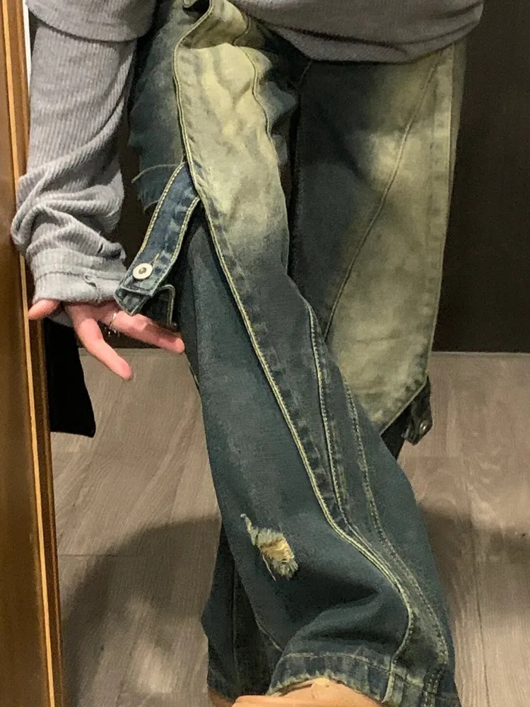復古高腰美式牛仔褲女小個子春季新款設計感直筒顯瘦寬鬆闊腿長褲