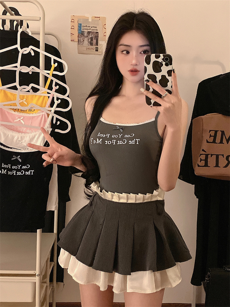 Real shot!  Printed bow lace vest for women, sweet and spicy bottoming top with beautiful back
