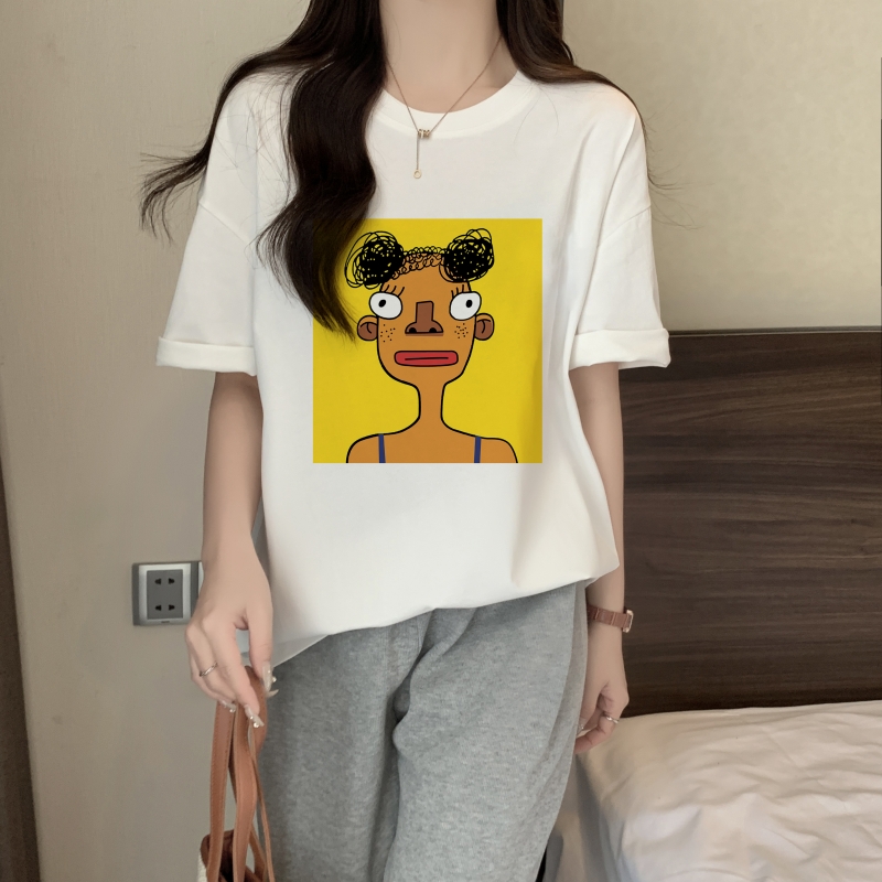 實拍 100%棉精梳純棉 夏裝短袖T恤女寬鬆韓版
