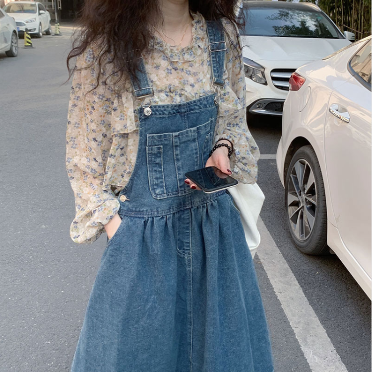 2024夏裝新款洋氣減齡寬鬆牛仔背帶裙寬鬆大碼吊帶裙S-5XL200斤