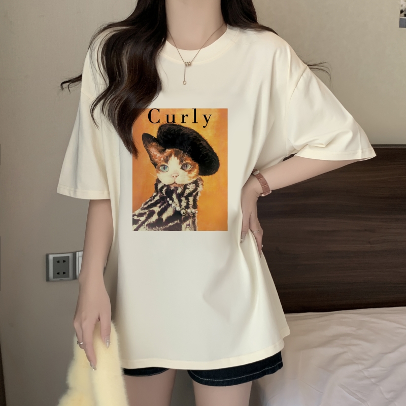 實拍 100%棉精梳純棉 印花夏裝短袖T恤女寬鬆韓版