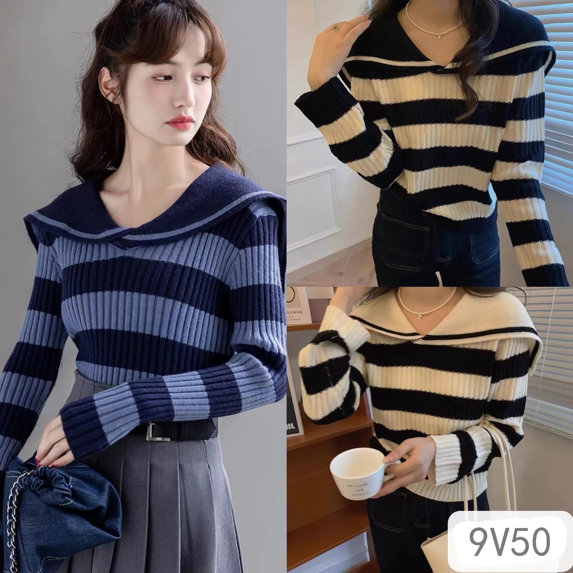 Korean ins spring new versatile niche navy collar design fashionable sweater tops for women