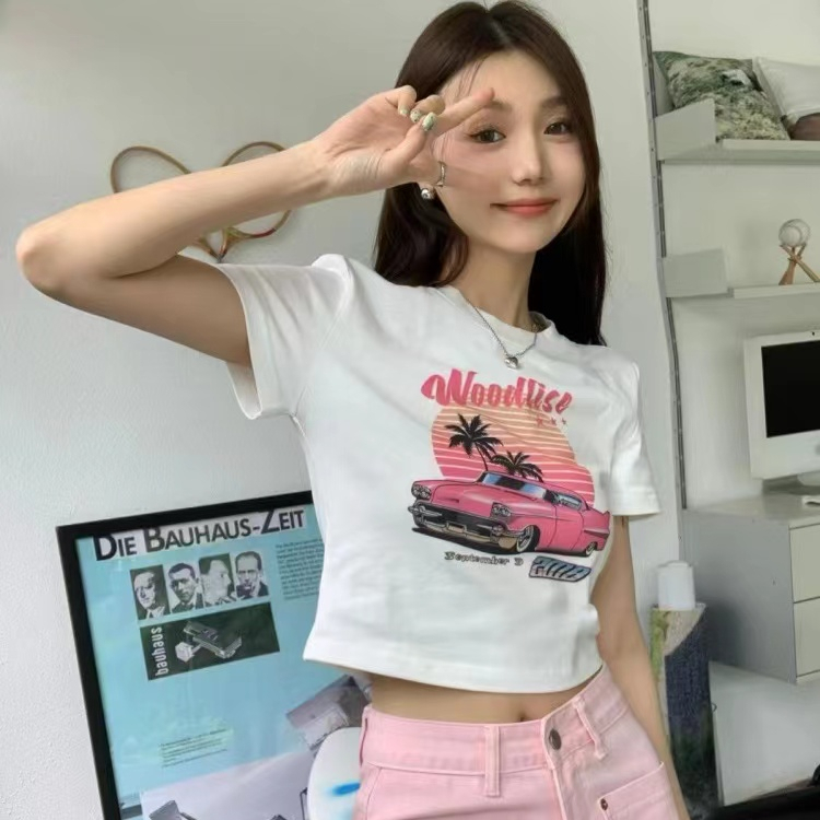 韓版寬鬆短款減齡卡通塗鴉印花學生短袖T恤女小個子上衣ins