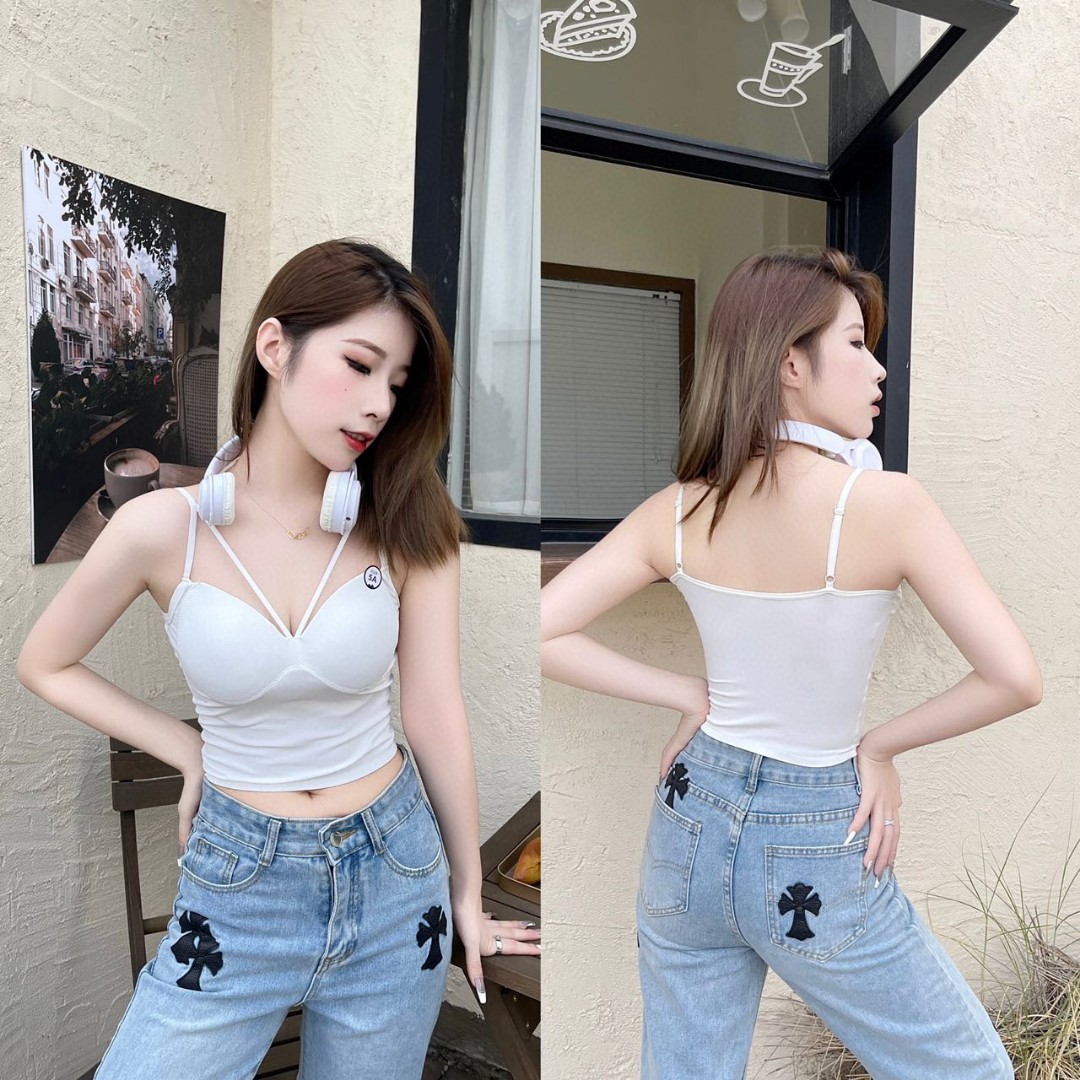 春款冰絲純欲性感帶胸墊打底單穿設計感內搭吊帶背心女