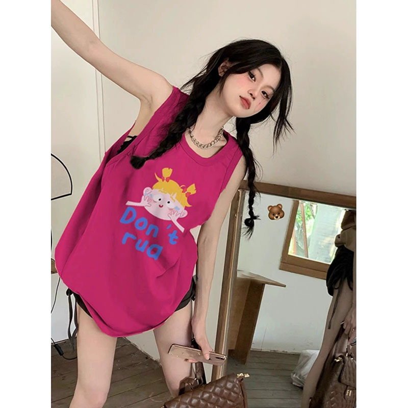 210克後包條 春夏季寬鬆純棉印花無袖背心女