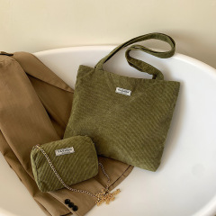 Large-capacity corduroy canvas bag 2024 new style literary and simple one-shoulder crossbody corduroy forest series handbag