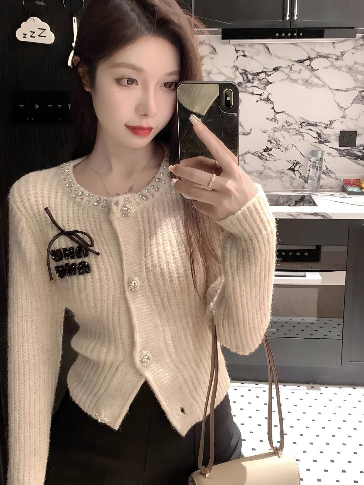 重工釘鑽羊毛開衫上衣女修身氣質小個子高級感秋冬季新款內搭毛衣