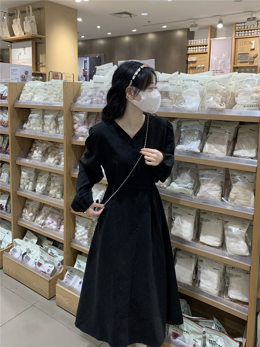 實拍 高級感初戀茶歇裙子燈芯絨長裙女春季法式溫柔風連衣裙