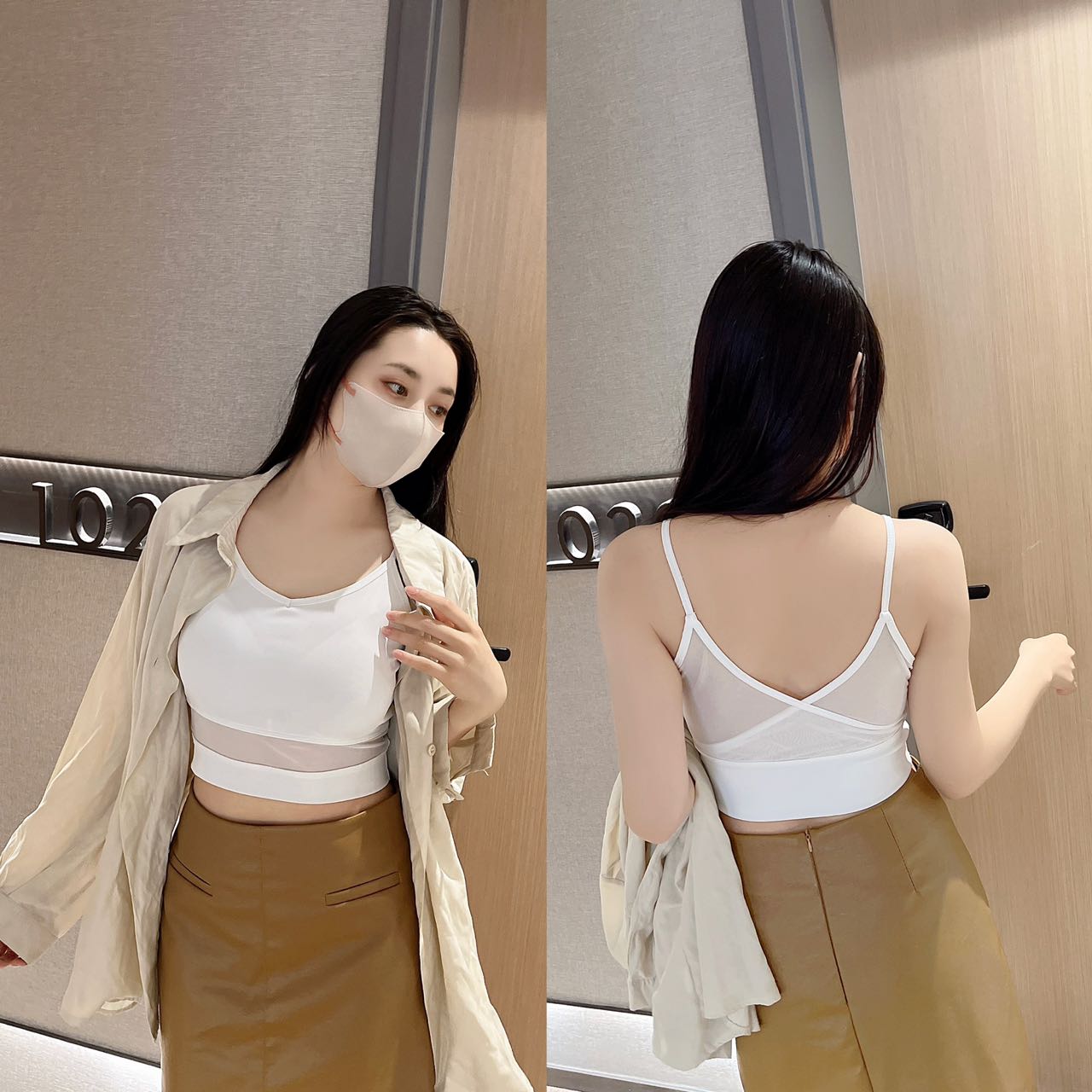 新款鏤空性感帶胸墊吊帶女中長款露臍百搭內衣外穿打底上