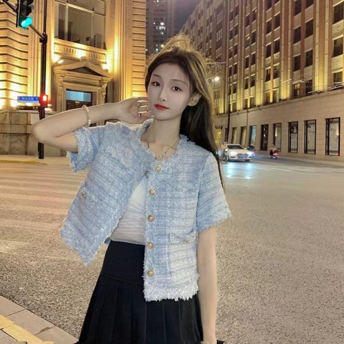 Official picture of small fragrant style jacket for women 2024 new style tweed tassel short versatile loose foreign style short-sleeved top