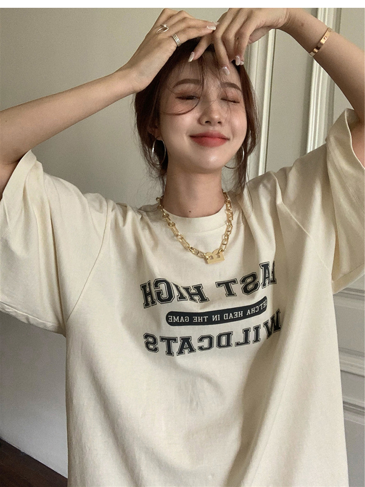 Short-sleeved T-shirt for women in spring and summer, loose-fitting student versatile half-sleeved T-shirt, internet celebrity hot street niche chic top ins trend