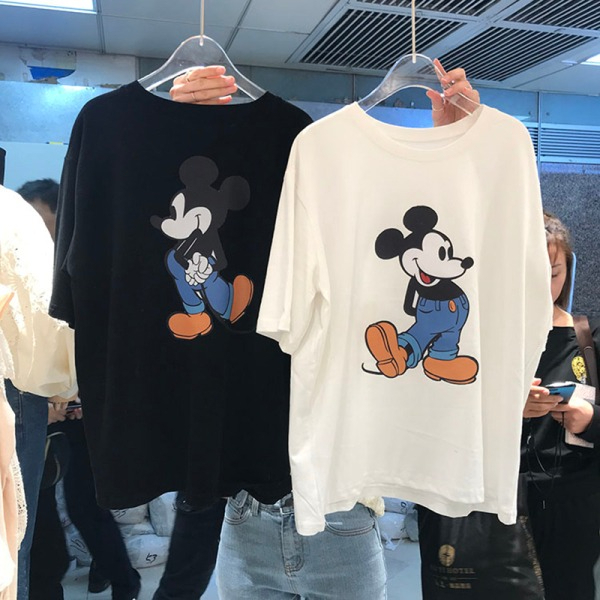 港風短袖T恤ins寬鬆簡約米奇卡通印花上衣