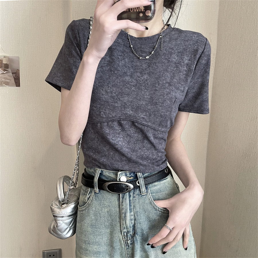 實拍夏季短袖t恤女短款修身高腰緊身體恤圓領正肩白t