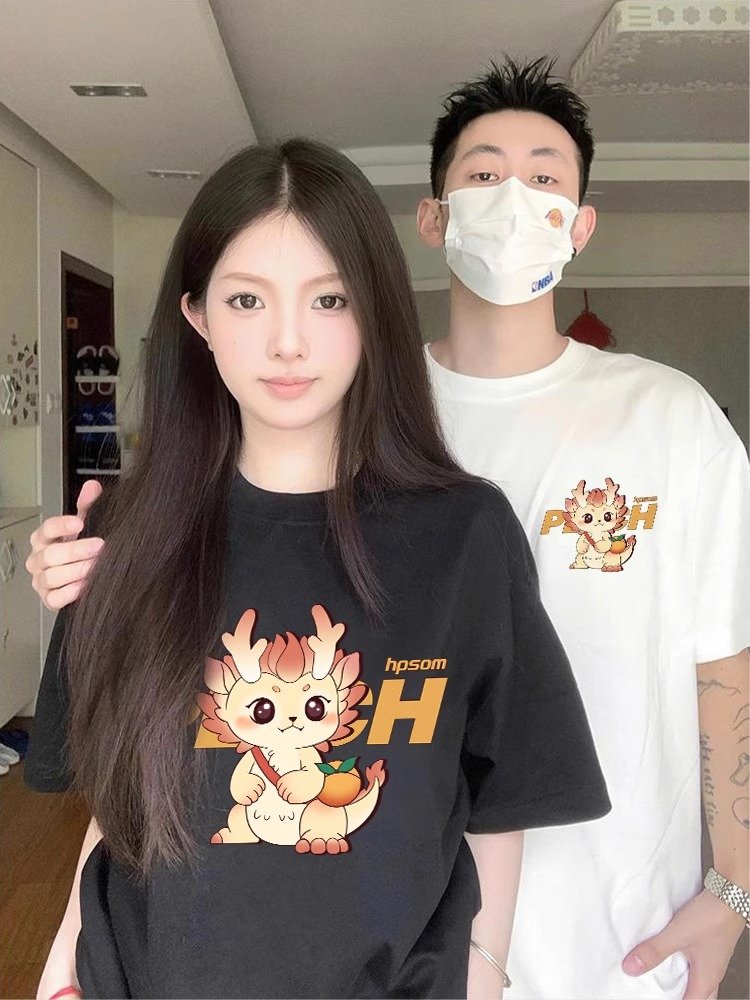 特別的情侶裝夏裝短袖t恤2024新款早春夏季潮牌高級感寬鬆上衣