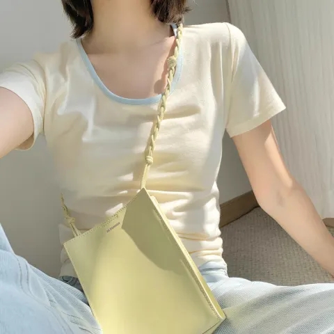 92棉/8氨綸40支210g純棉純棉短袖T恤女撞色上衣