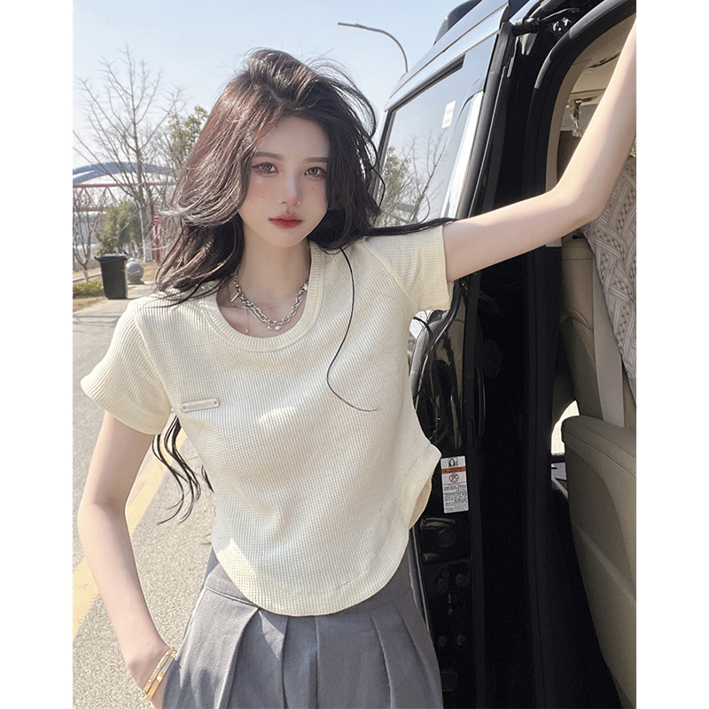 不規則短袖t恤女夏季設計感小眾美式正肩體恤修身短款辣妹上衣