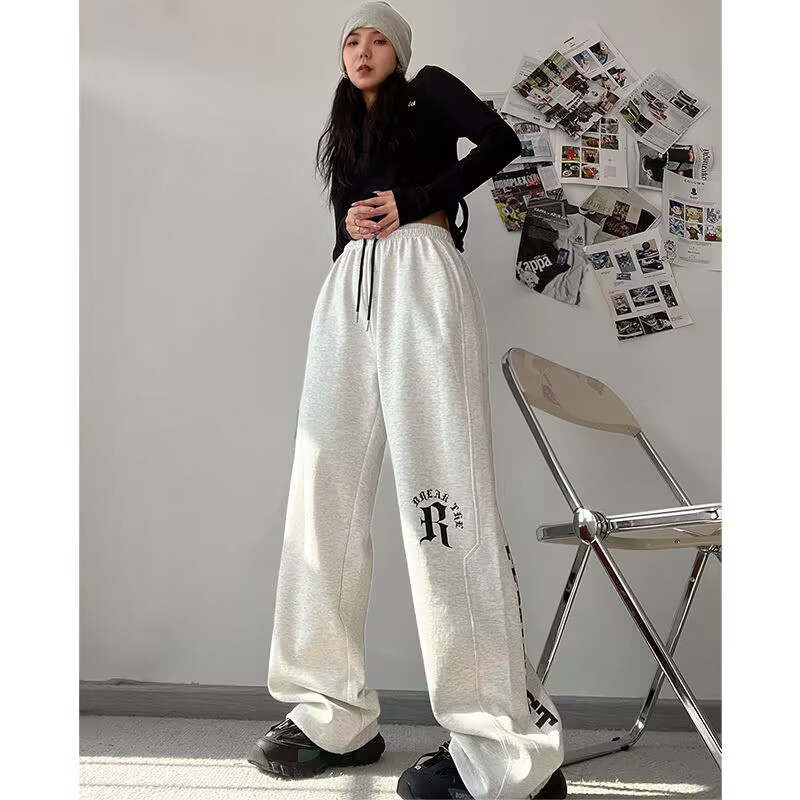 ，字母長褲女嘻哈寬鬆爵士舞直筒運動hiphop休閒褲