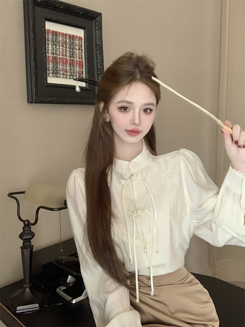 新中式國風流蘇長袖襯衫女春復古設計感小眾盤扣上衣實拍