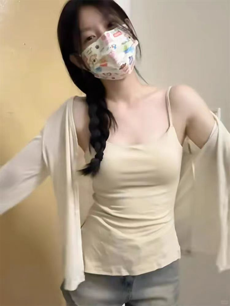 原版高質量螺紋純棉不規則背心帶胸墊小吊帶