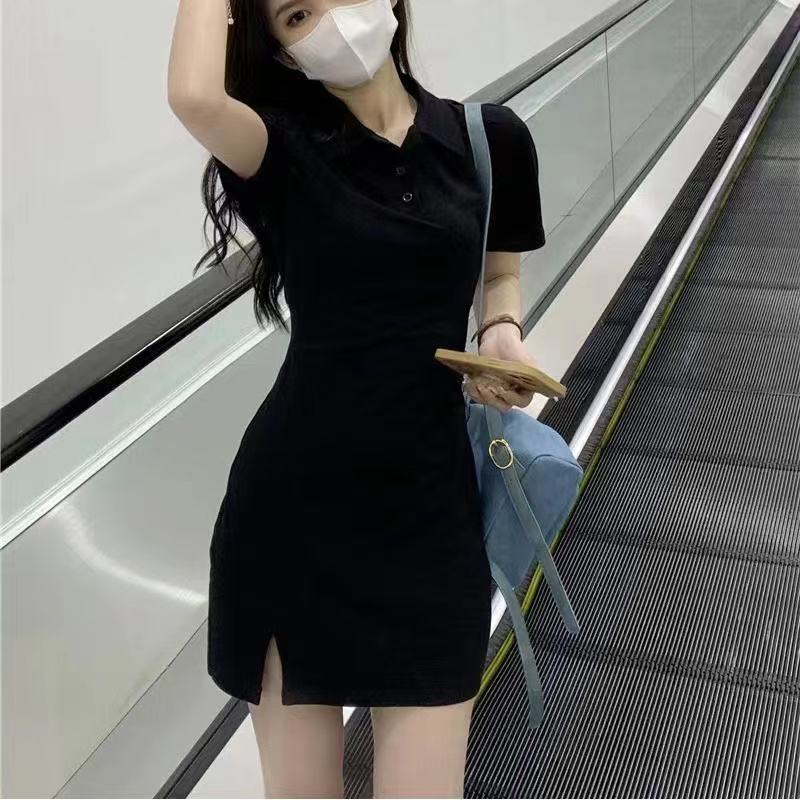 2024夏季季純欲氣質顯瘦褶皺拼接假兩件包臀連衣裙女