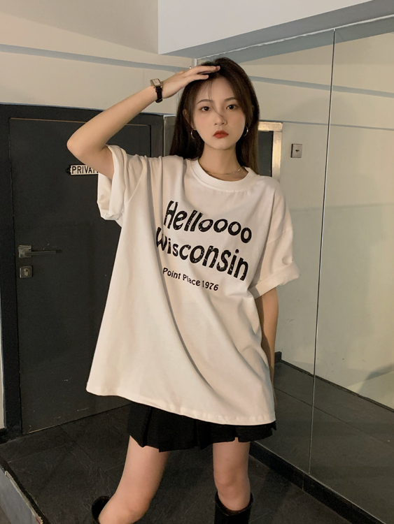實拍 甜酷簡約百搭字母寬鬆休閒上衣女