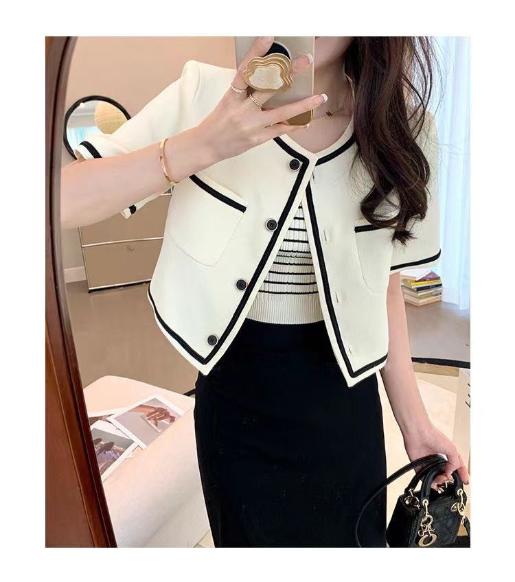 Official Photo 2024 New Xiaoxiangfeng Short Sleeve Tops Small Loose Versatile Fashionable Temperament Short Jackets