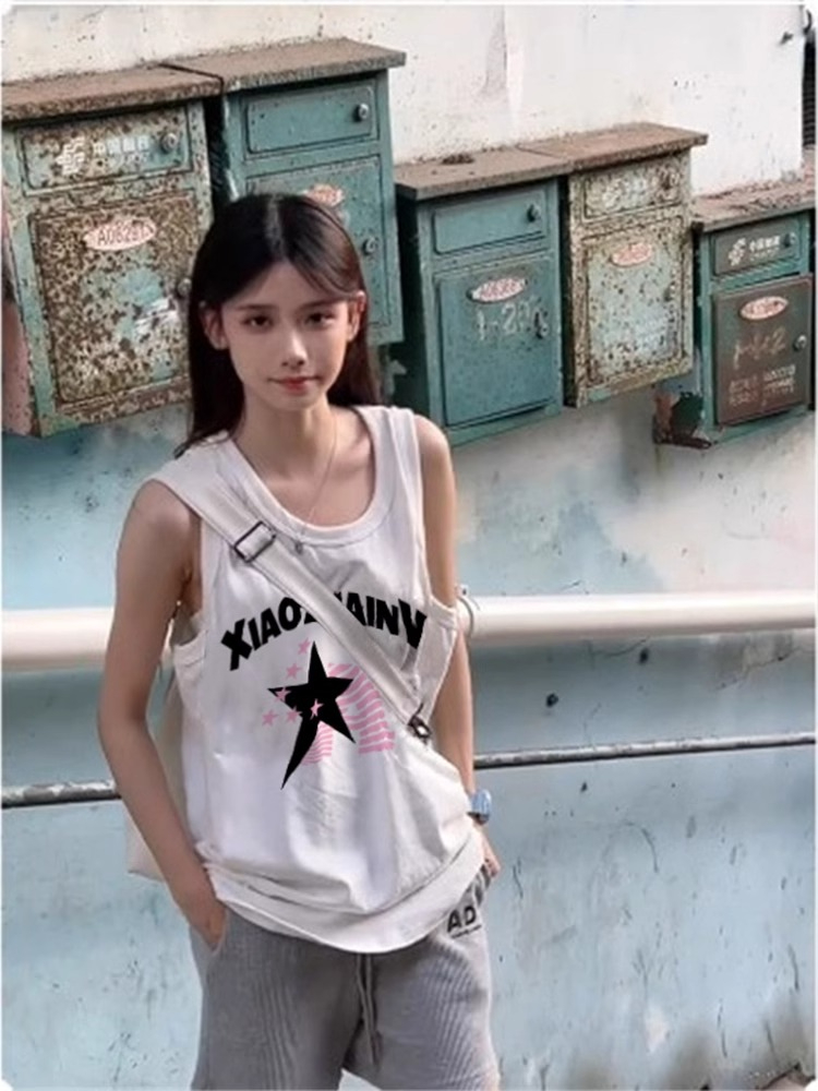 精梳純棉春季多巴胺穿搭小個子寬鬆顯瘦背心女新款無袖上衣穿搭