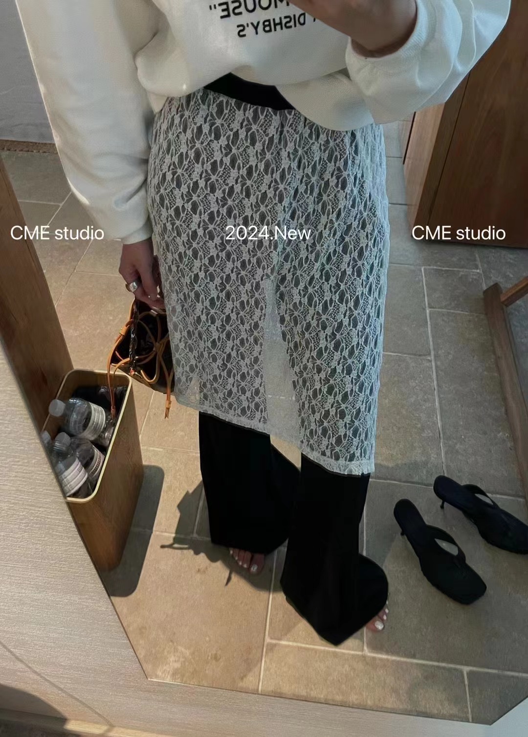 白色蕾絲假兩件半身裙女春季韓系疊穿紗裙一片式屁簾罩裙休閒褲