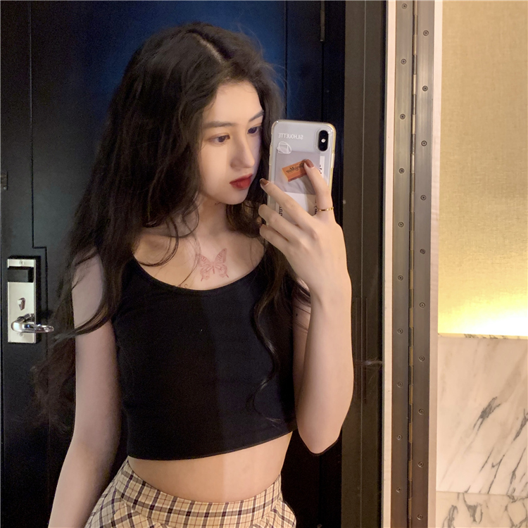 已出貨 純棉白色小背心打底無袖吊帶露臍短款上衣女百搭夏季純色
