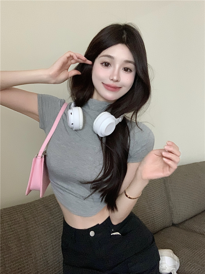已出貨 夏季辣妹設計感露臍小眾不規則短款套頭韓版甜美淑女純色