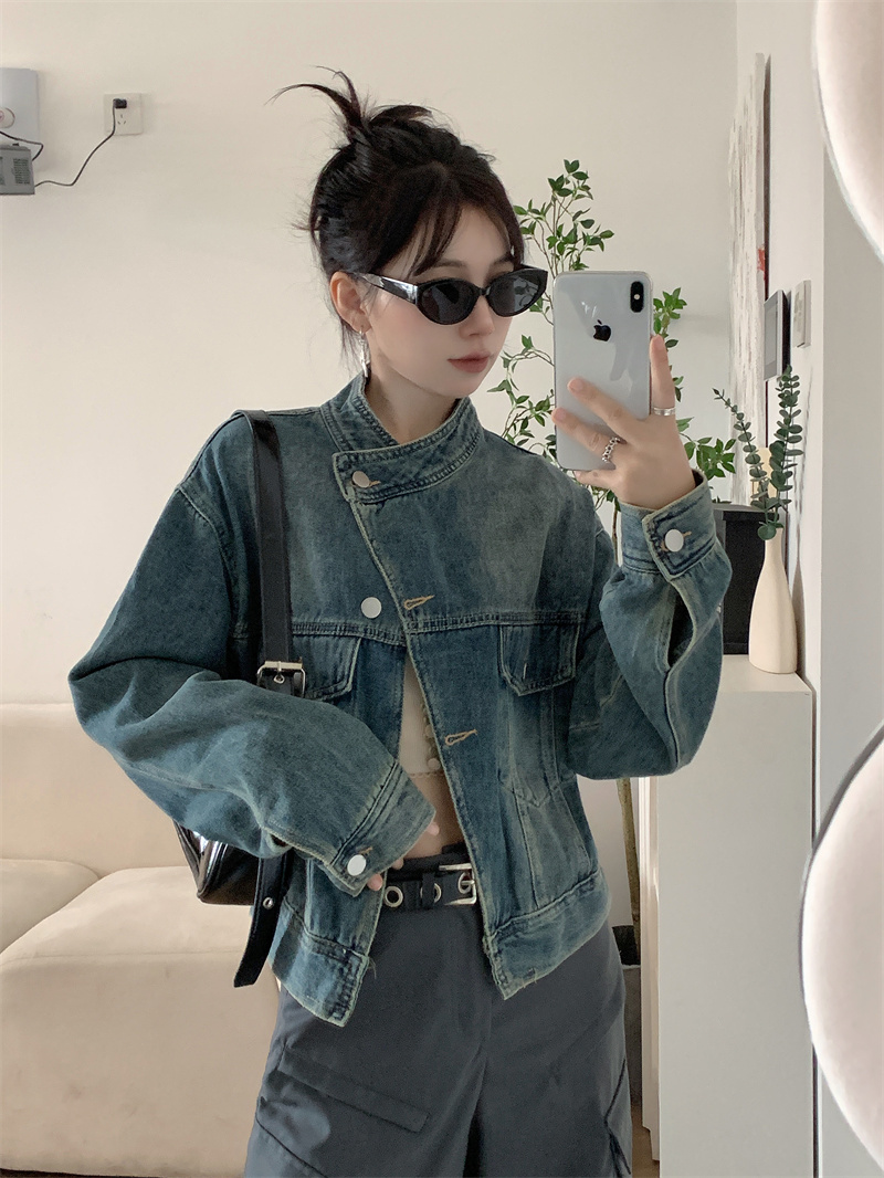 復古牛仔外套女春秋短款2024新款港風寬鬆顯瘦小個子百搭夾克上衣
