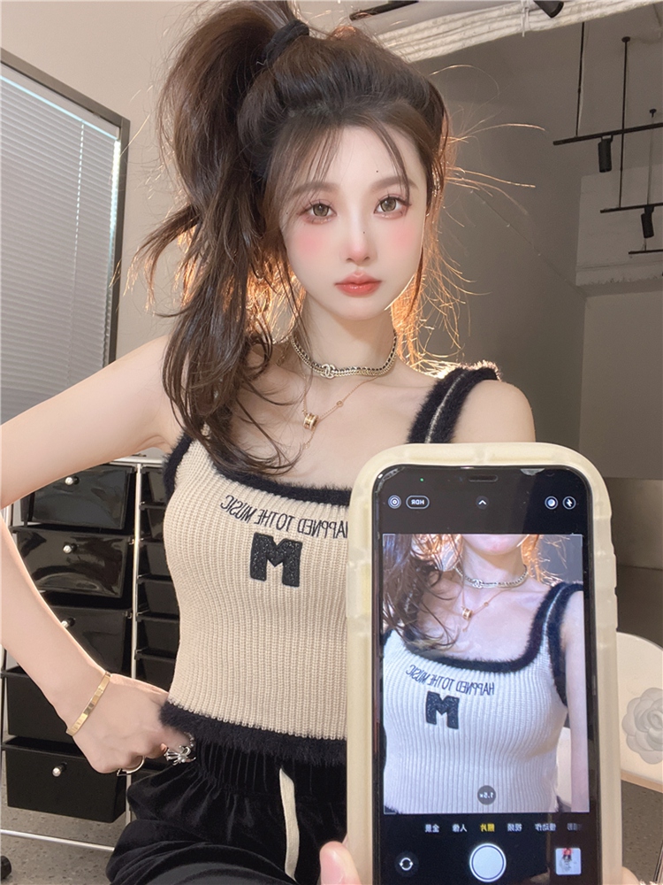已出貨 毛毛針織吊帶背心女夏內搭純欲辣妹性感抹胸短款無袖上衣