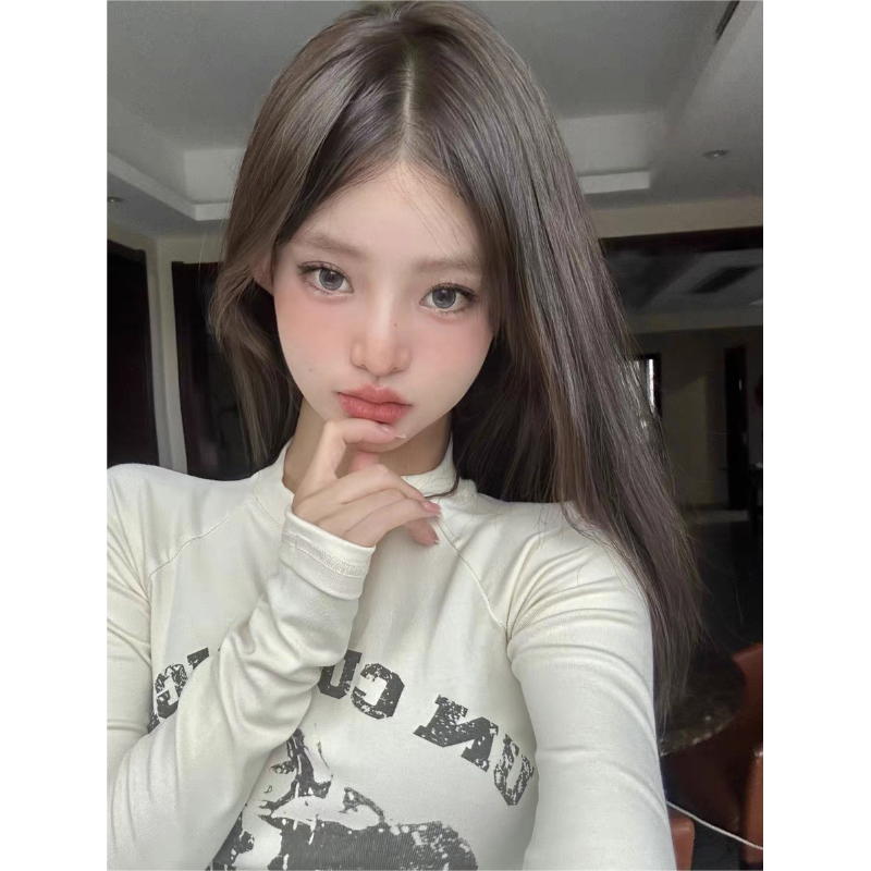 已出貨 韓系學院風印花長袖上衣女高級感百搭2024春秋新款T恤