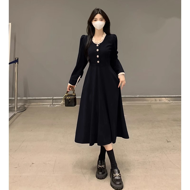 春秋長裙2024新款小香赫本風一整套裝新中式女裝黑色內搭連衣裙子