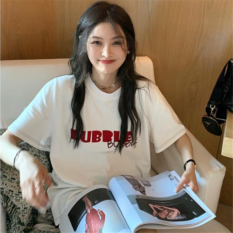 歐貨短袖t恤女春夏2024新款寬鬆百搭設計感生菜印花別致甜辣上衣