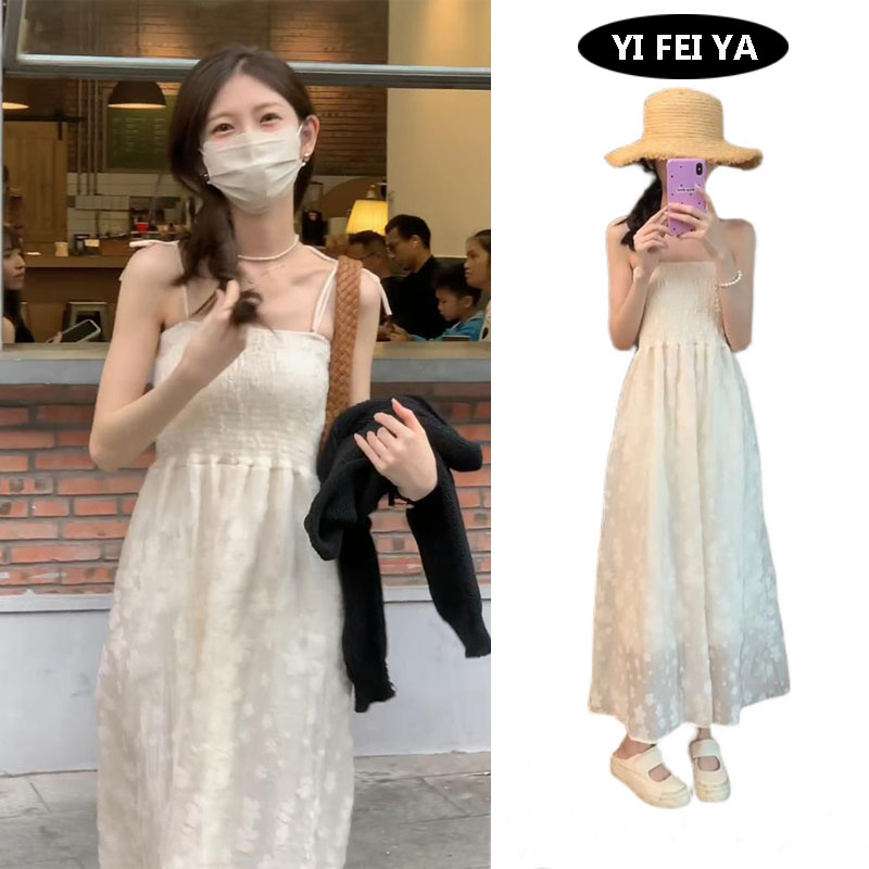 原版面料法式慵懶度假吊帶裙小個子約會初戀仙女長裙年夏