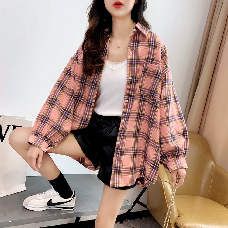 小眾設計感寬鬆格子襯衣女2024新款百搭韓版襯衫外穿復古港味外套