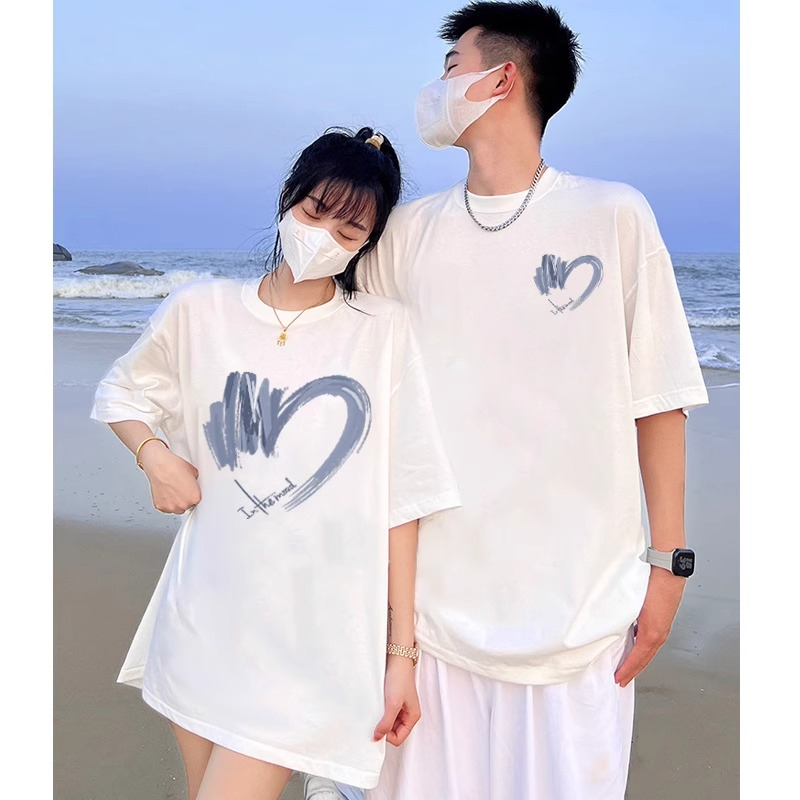 Internet celebrity niche summer suits different men and women same color couple wear 2024 new couple T-shirt women's trend