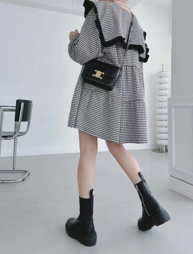 2024 Korean chic fashionable large lapel houndstooth dress