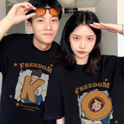 Internet celebrity couple's summer wear, pure cotton, different and special 2024 new high-end niche disoo short-sleeved T-shirt