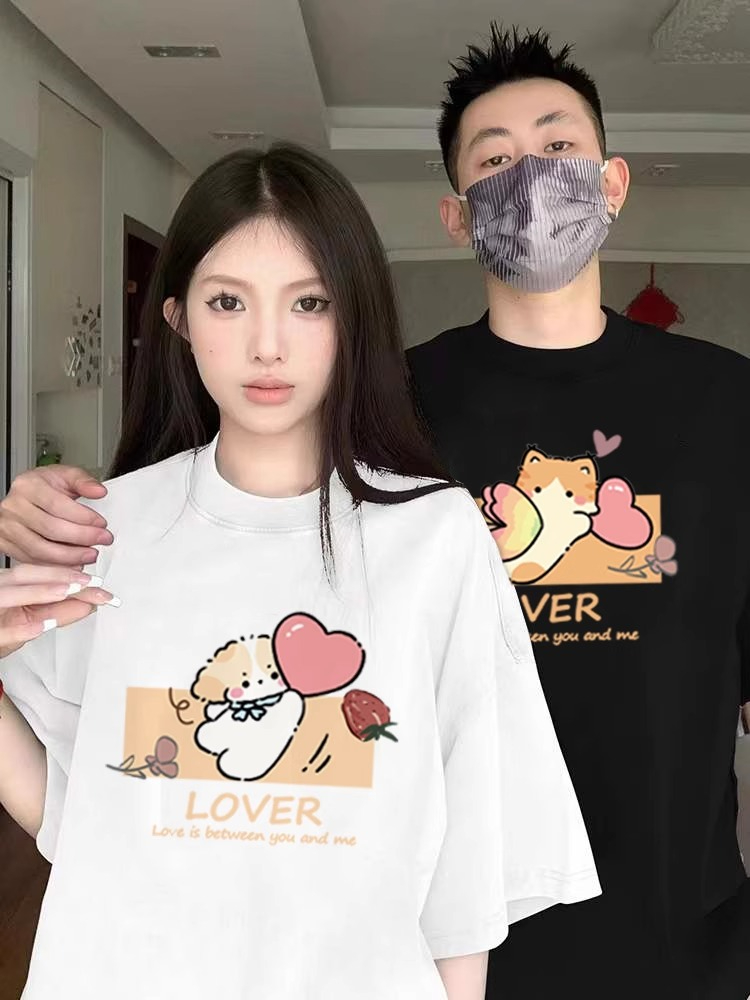 Different and special high-end niche internet celebrity couple wear summer wear pure cotton 2024 new disoo short-sleeved T-shirt