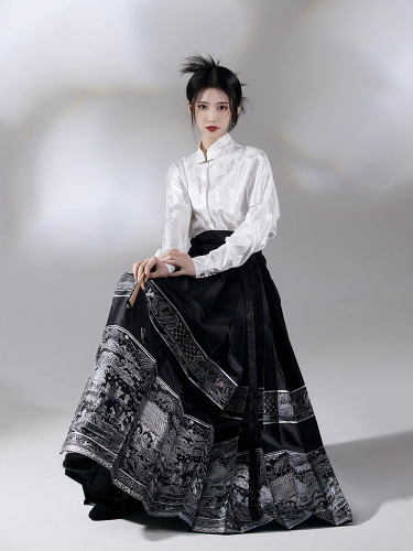 New Chinese style light national style horse face skirt suit for women spring and autumn high-end temperament long-sleeved top and half skirt two-piece set
