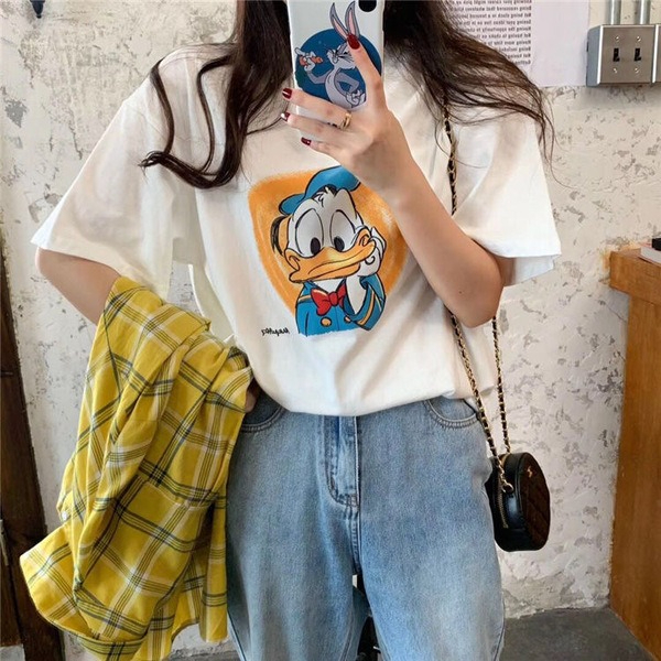 Short-sleeved T-shirt for women Korean style loose lazy Harajuku top chic Hong Kong style