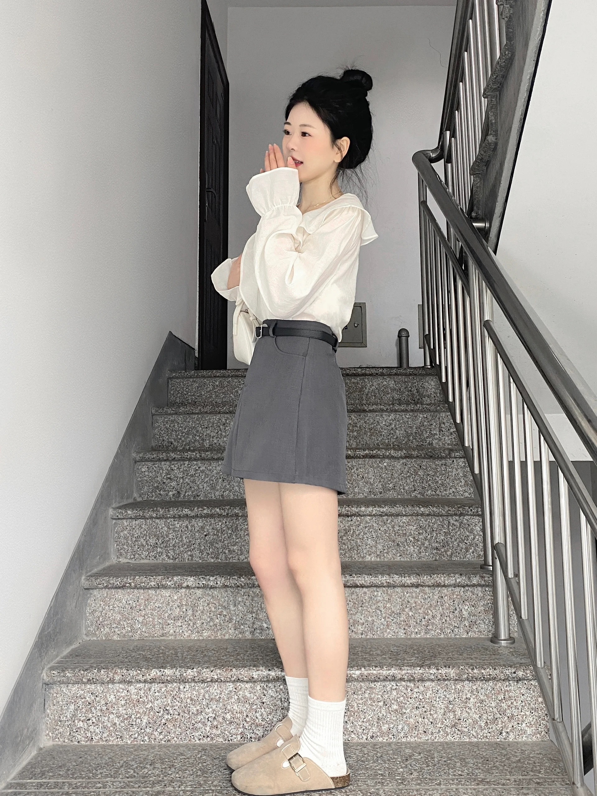 小個子穿搭一整套今年流行漂亮韓劇女主溫柔氣質襯衫半身裙兩件套