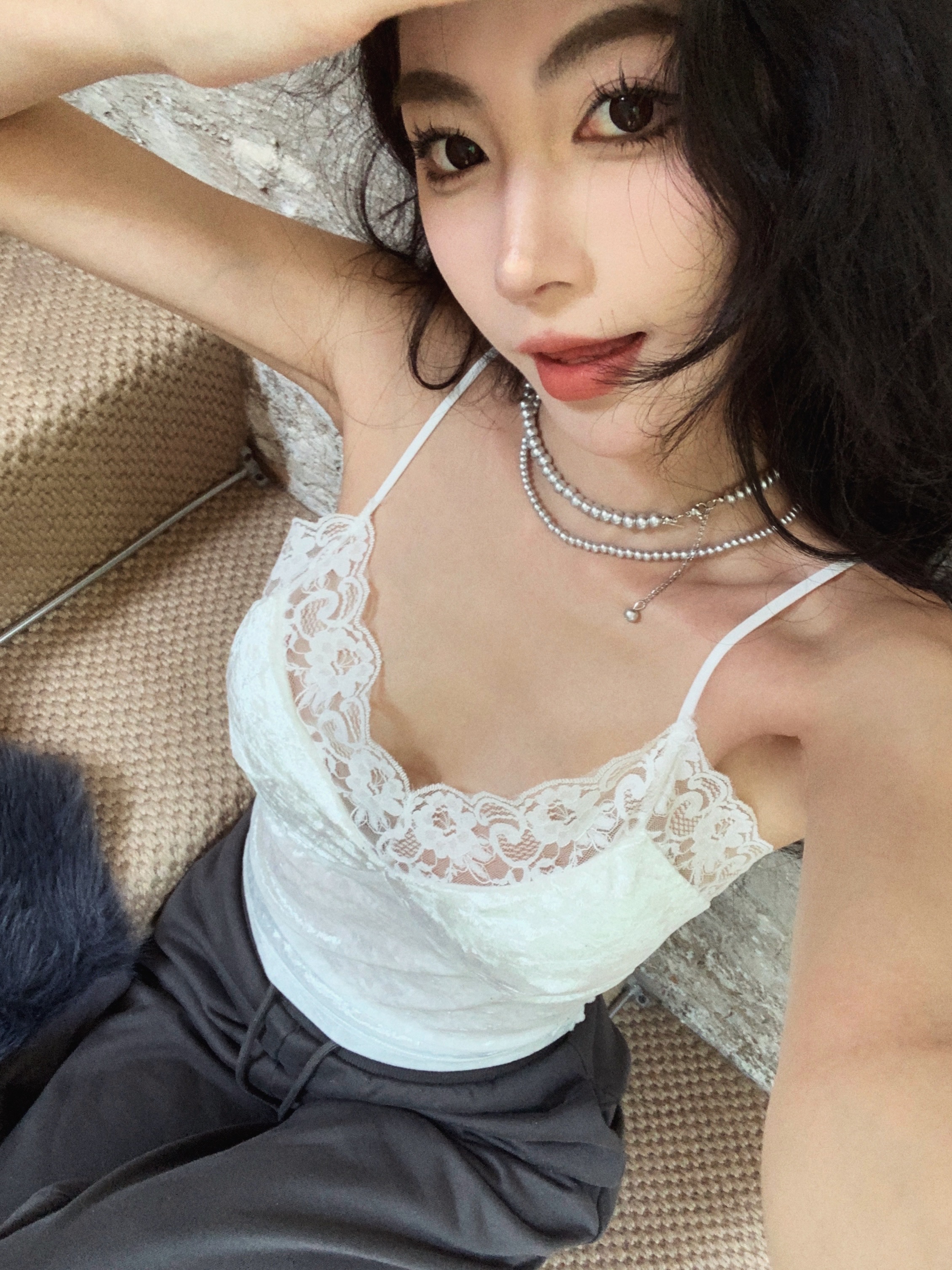 實拍 高級感蕾絲拼接絲絨吊帶背心自帶bar打底上衣