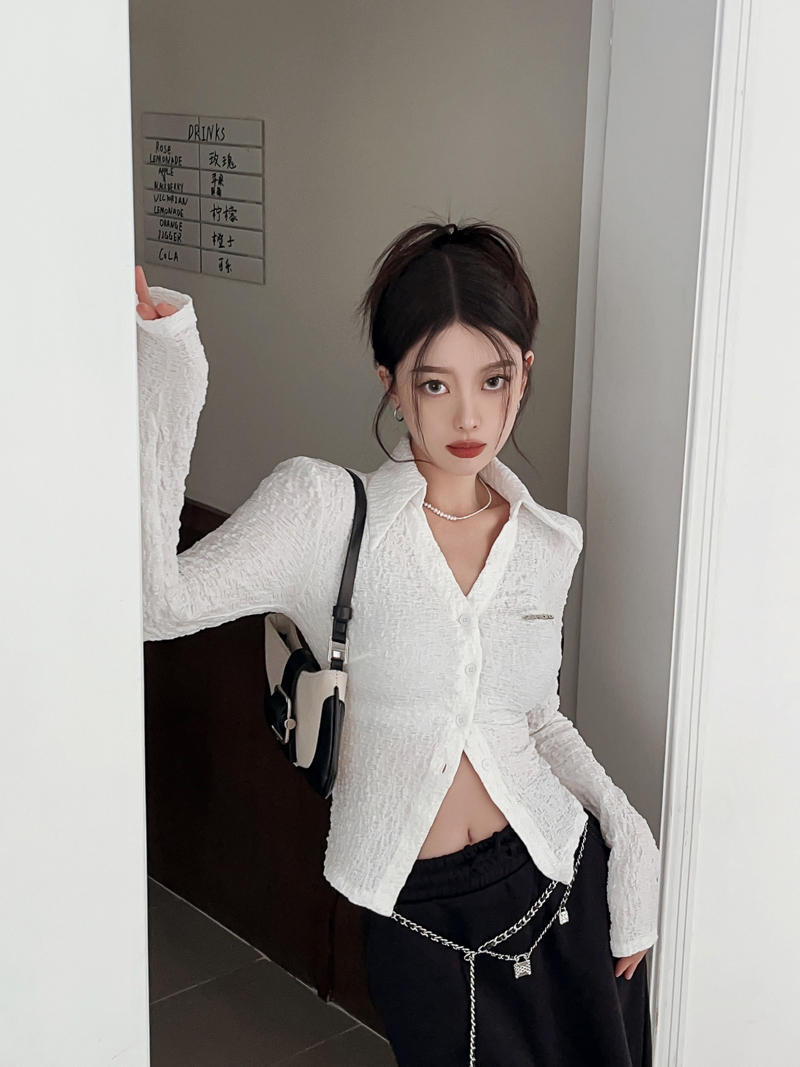 實拍夏季新款女裝歐美辣妹風長袖襯衫