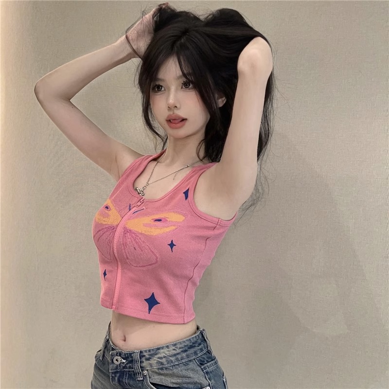 已出貨 美式性感蝴蝶吊帶背心女夏短款上衣休閒緊身型套頭夏季