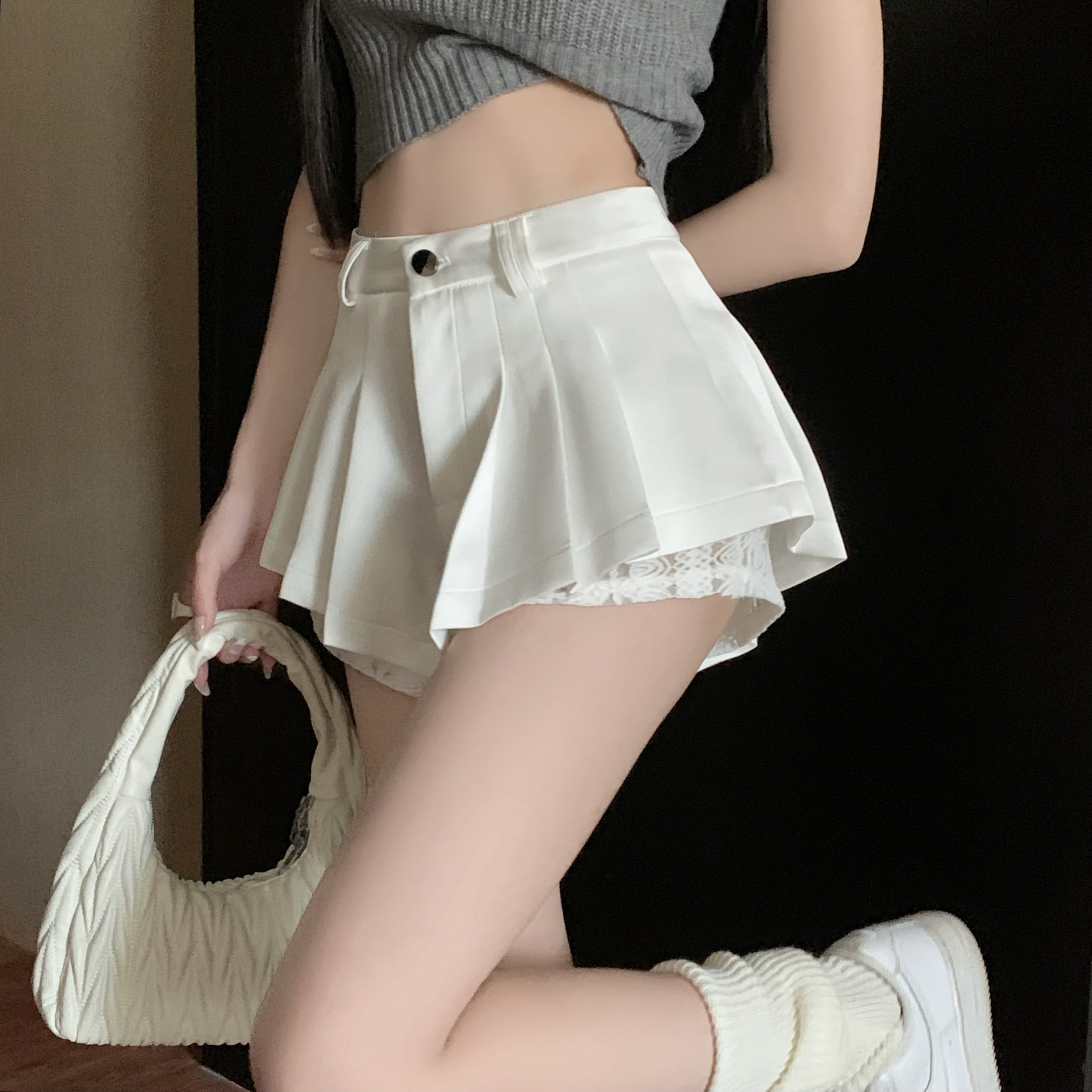 實拍~辣妹防走光百褶半身裙女褲裙a字短裙半裙高腰顯瘦裙子