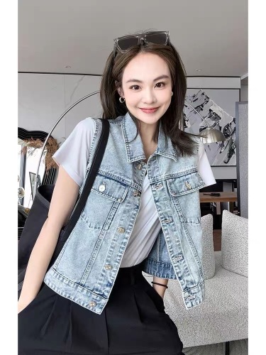 MEIYANG Darling Denim Vest Xiaoxiangfeng Heavy Industry Snowflake Washed Mercury Buckle Vest